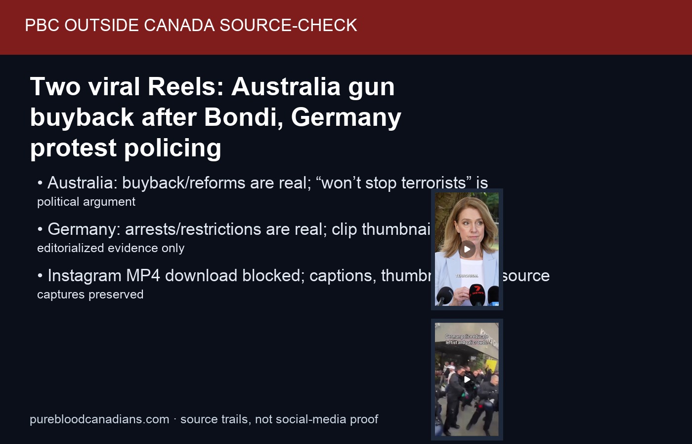 PBC source card for Australia gun buyback and Germany protest policing Reels